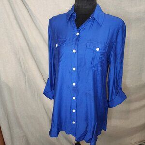 Chicos Royal Blue Roll-Tab Sleeves-Front Pockets-Shoulder Tabs-0/Sm Office Layer